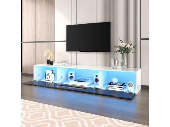 Vente Unique Meuble TV 180cm Avec Lumière LED à Couleurs Changeantes - 3 Grands Compartiments - Noir