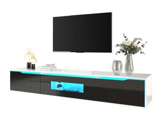 Vente Unique Meuble TV 180cm Avec Lumière LED à Couleurs Changeantes - 3 Grands Compartiments - Noir