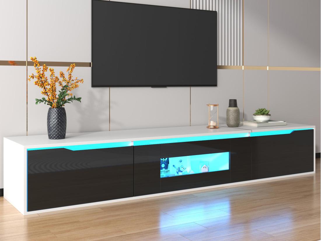 vente unique Meuble TV 180cm avec lumière LED à couleurs changeantes - 3 grands compartiments - Noir