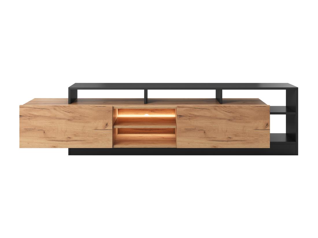 Vente Unique Meuble TV 2 Portes Et 6 Niches Avec LEDs - Naturel Clair Et Anthracite - IDESIA