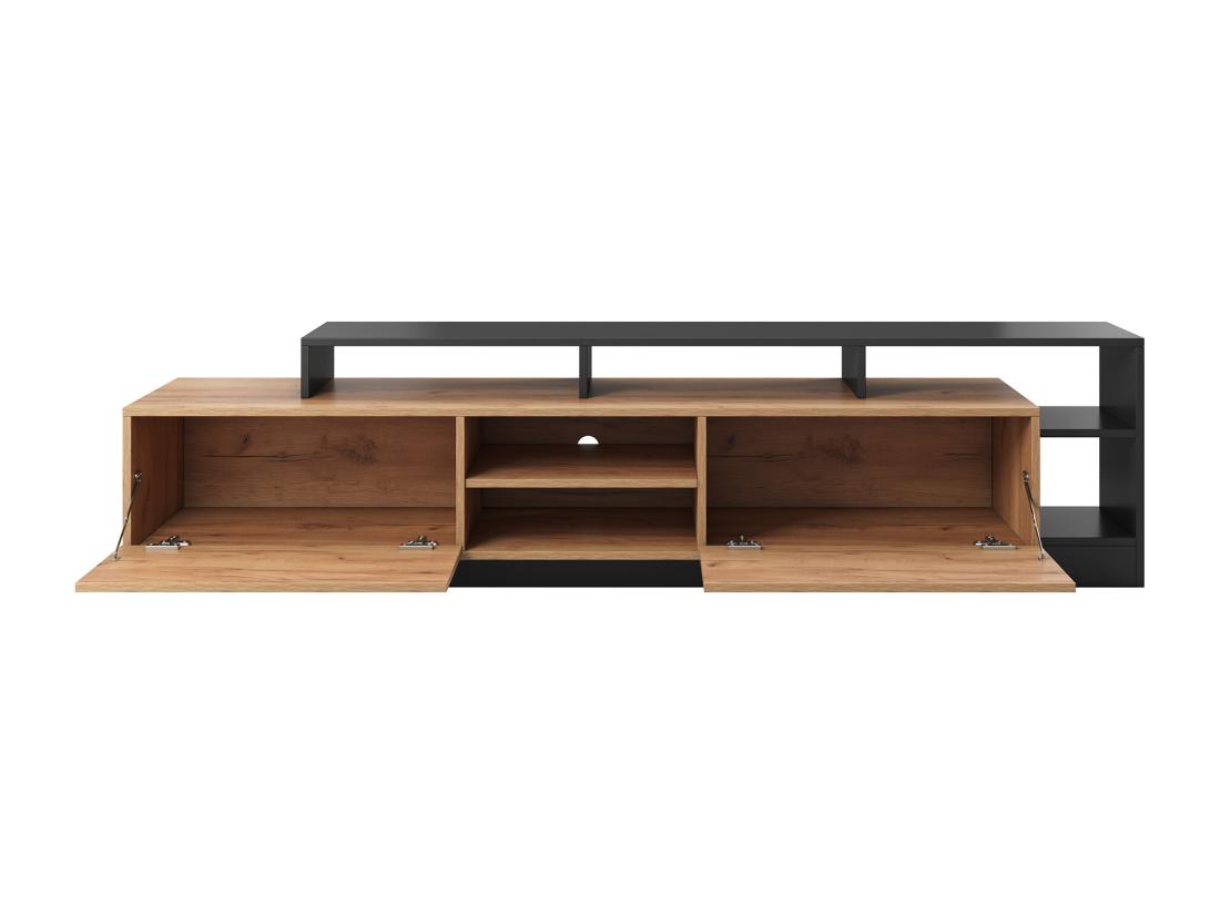 Vente Unique Meuble TV 2 Portes Et 6 Niches Avec LEDs - Naturel Clair Et Anthracite - IDESIA