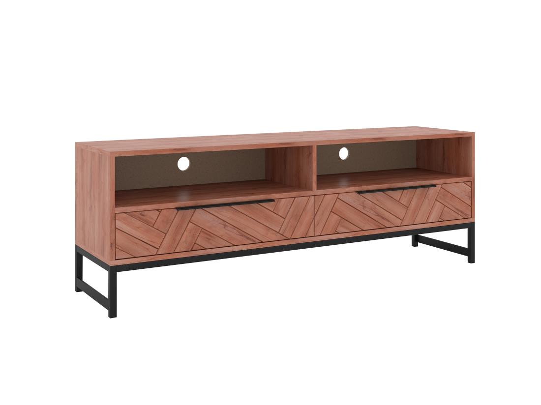 Vente Unique Meuble TV 2 Tiroirs Et 2 Niches En Bois D'acacia Et Métal - Naturel Et Noir - VEDILA