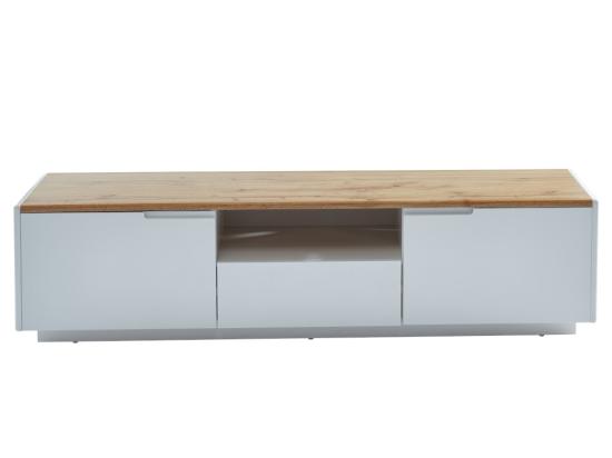 Vente Unique Meuble TV AMANI - 2 Portes & 1 Tiroir - MDF - Coloris: Blanc Laqué Et Chêne