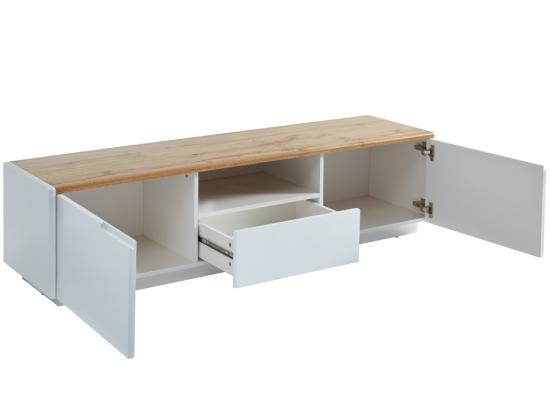 Vente Unique Meuble TV AMANI - 2 Portes & 1 Tiroir - MDF - Coloris: Blanc Laqué Et Chêne
