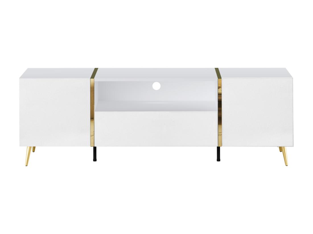 Vente Unique Meuble TV Avec 2 Portes 1 Tiroir Et 1 Niche - Blanc Brillant Et Doré - MARZIALO
