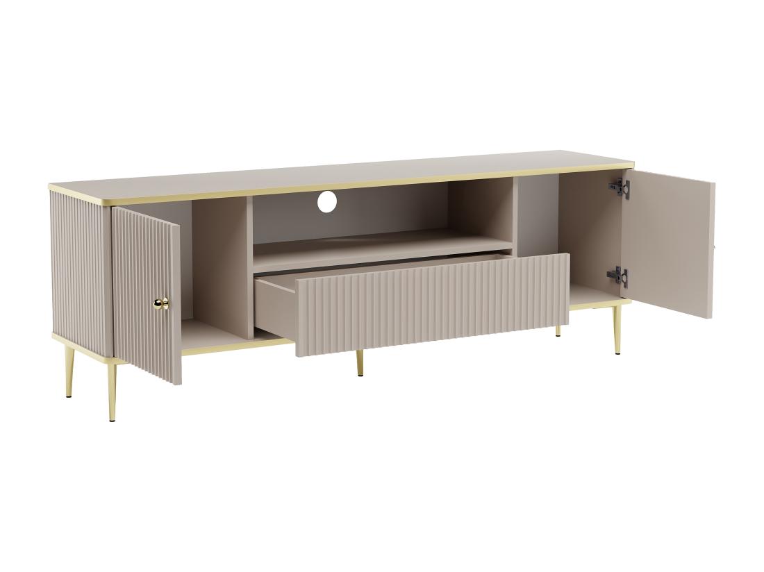 Vente Unique Meuble TV Avec 2 Portes 1 Tiroir Et 1 Niche En MDF Et Acier - Beige Et Doré - SINEAD De Pascal MORABITO