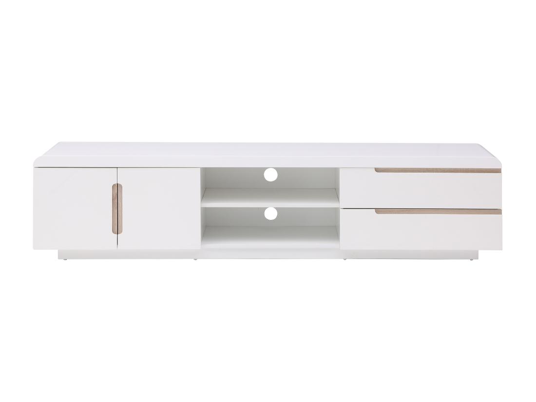 Vente Unique Meuble TV Avec 2 Portes 2 Tiroirs Et 2 Niches - Blanc Et Naturel - NURINI