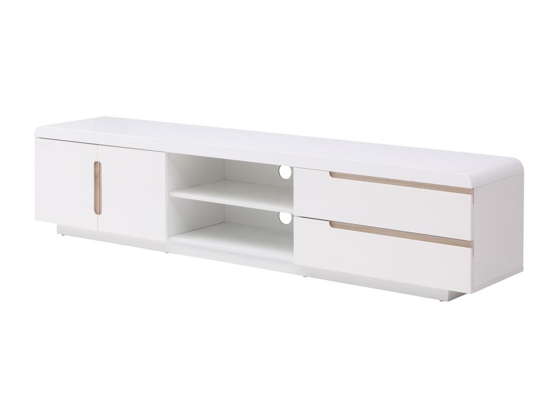 Vente Unique Meuble TV Avec 2 Portes 2 Tiroirs Et 2 Niches - Blanc Et Naturel - NURINI