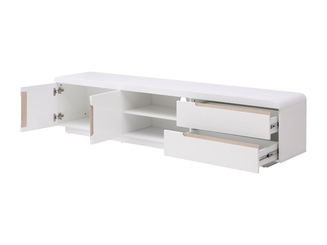 Vente Unique Meuble TV Avec 2 Portes 2 Tiroirs Et 2 Niches - Blanc Et Naturel - NURINI