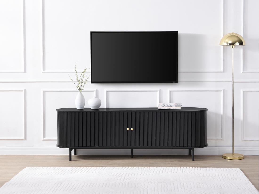 vente unique Meuble TV avec 2 portes coulissantes en MDF - Noir - SEVATO