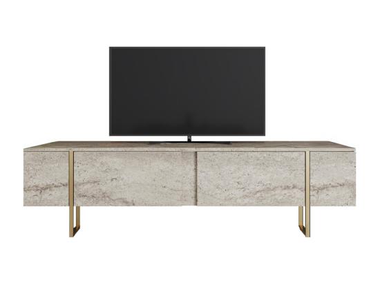 Vente Unique Meuble TV Avec 2 Portes - Effet Travertin Beige Et Doré - ZIRELDA