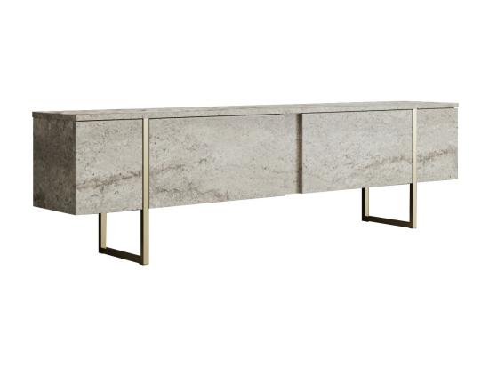 Vente Unique Meuble TV Avec 2 Portes - Effet Travertin Beige Et Doré - ZIRELDA