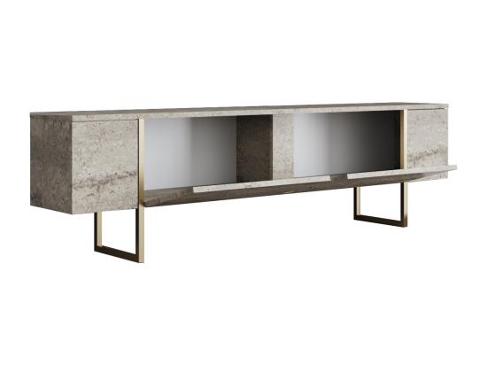Vente Unique Meuble TV Avec 2 Portes - Effet Travertin Beige Et Doré - ZIRELDA
