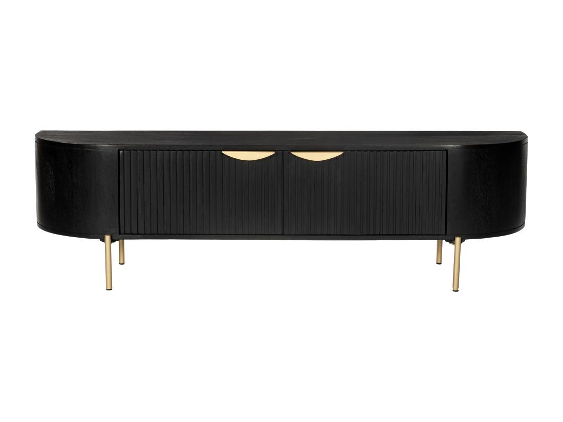 Vente Unique Meuble TV Avec 2 Portes En Bois De Manguier Et Métal Doré - Noir - NEVILI De Maison Céphy
