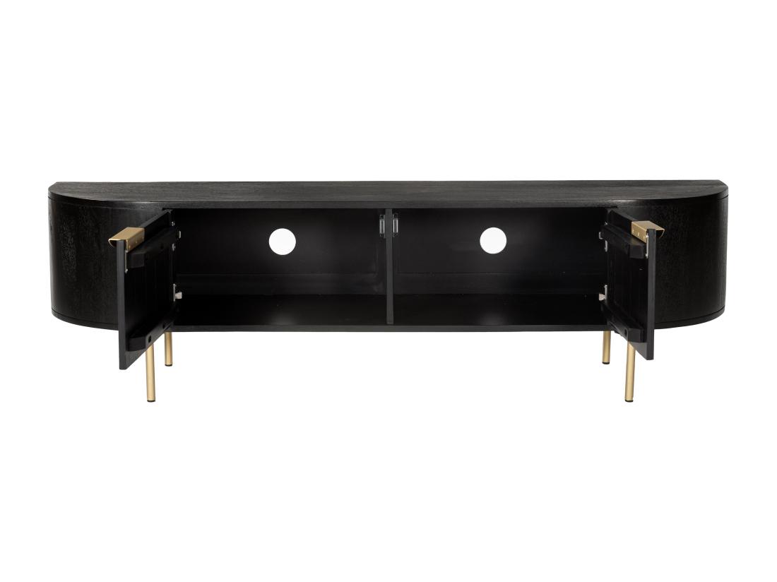 Vente Unique Meuble TV Avec 2 Portes En Bois De Manguier Et Métal Doré - Noir - NEVILI De Maison Céphy