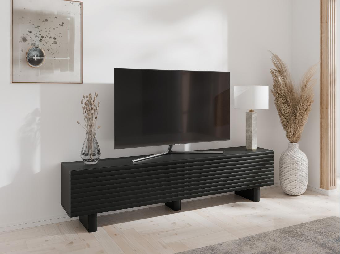 vente unique Meuble TV avec 2 portes en MDF - 180 cm - Noir - LUDIMA