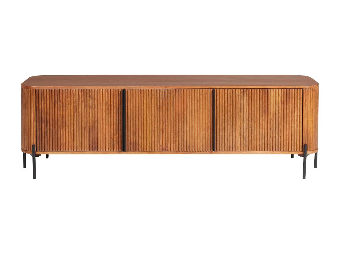Vente Unique Meuble TV Avec 3 Portes En Bois De Manguier Et Métal - Naturel Et Noir - BALIMELA