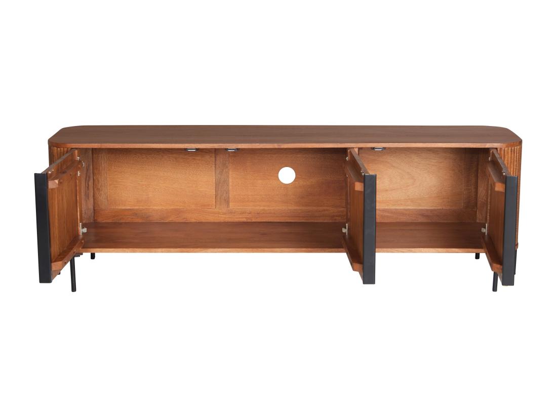Vente Unique Meuble TV Avec 3 Portes En Bois De Manguier Et Métal - Naturel Et Noir - BALIMELA