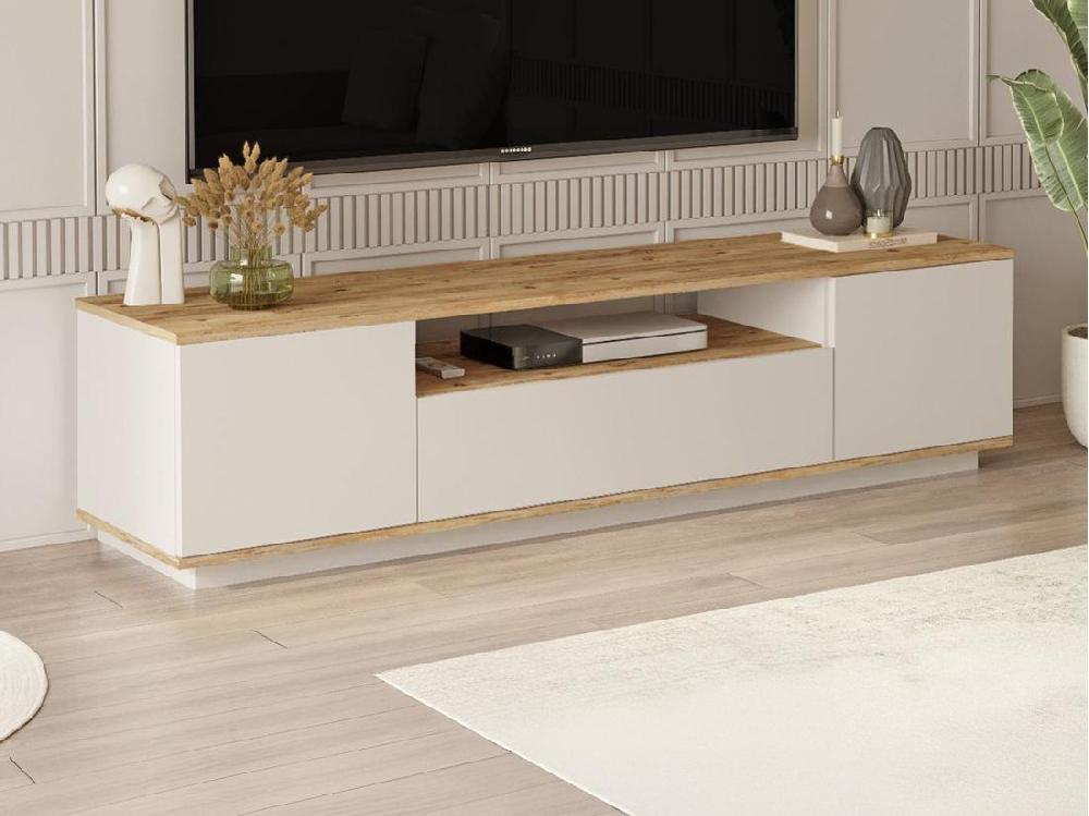 vente unique Meuble TV avec 3 portes et 1 niche - Beige et naturel - LOTULA