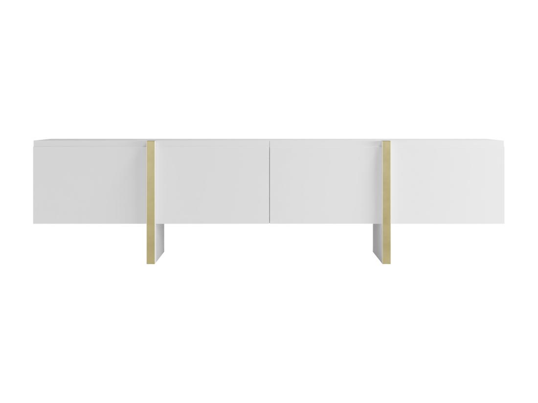 Vente Unique Meuble TV Avec 4 Portes En MDF - Blanc Et Doré - LUVONIA
