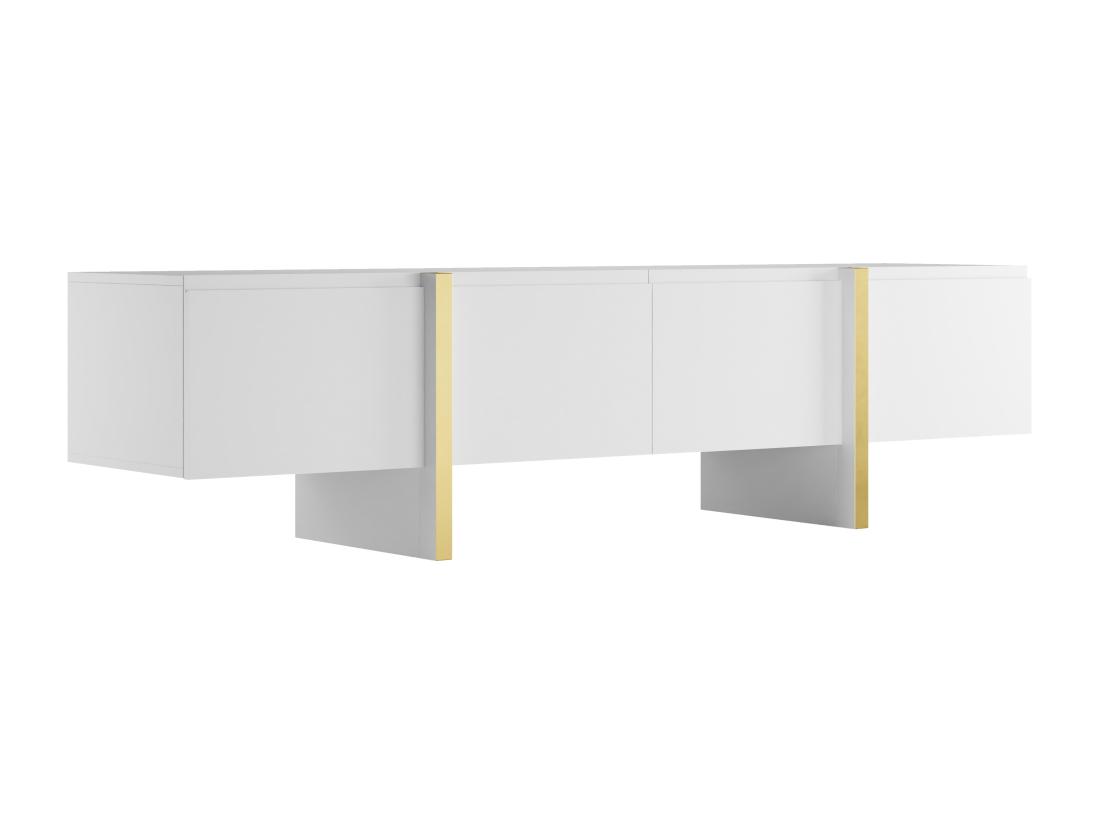 Vente Unique Meuble TV Avec 4 Portes En MDF - Blanc Et Doré - LUVONIA