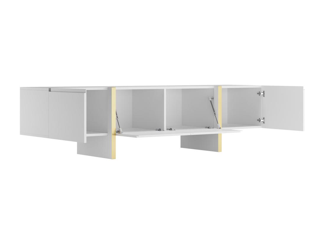 Vente Unique Meuble TV Avec 4 Portes En MDF - Blanc Et Doré - LUVONIA