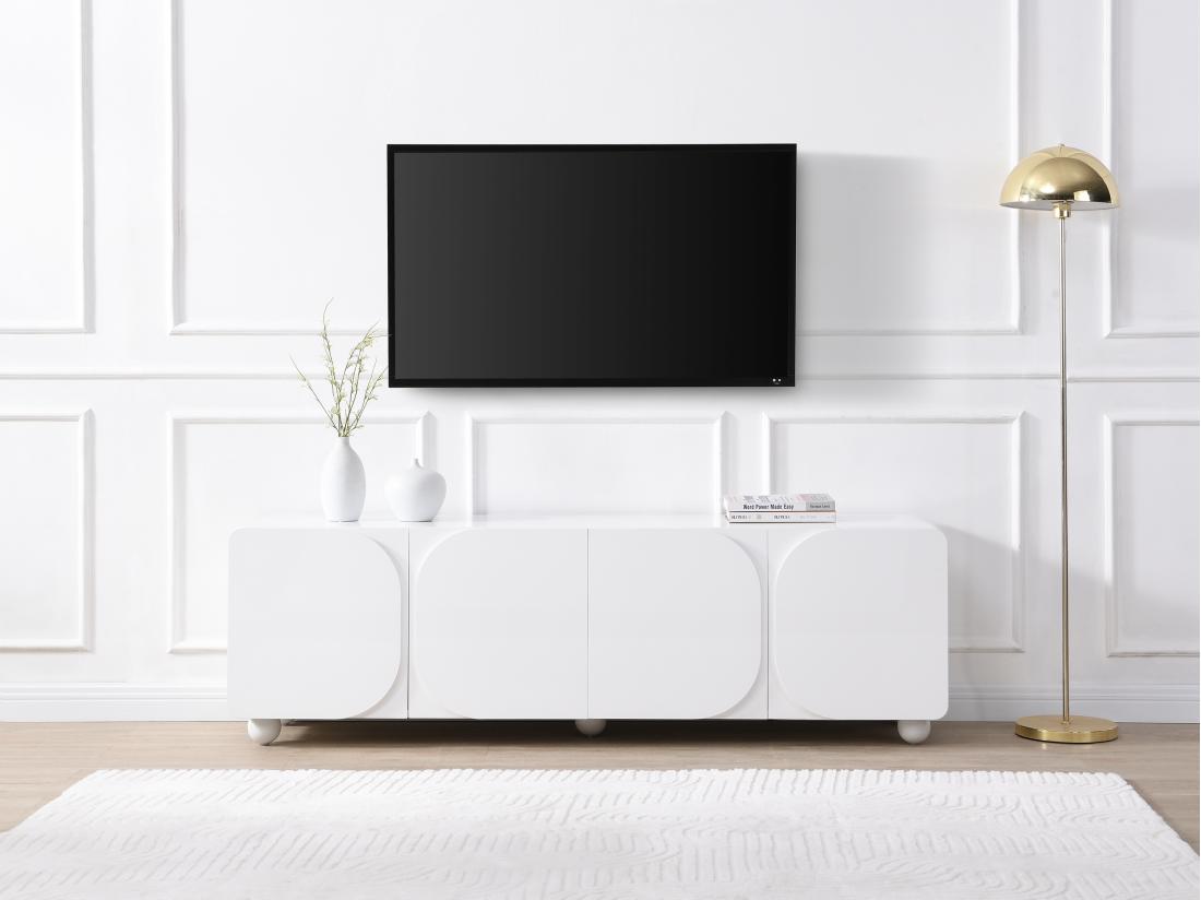 vente unique Meuble TV avec 4 portes en MDF - Blanc - YELDINIA