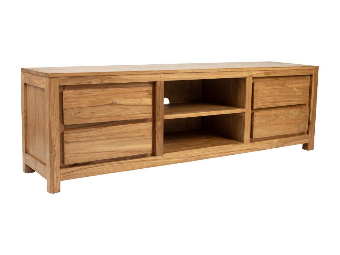 Vente Unique Meuble TV Avec 4 Tiroirs Et 2 Niches En Bois De Teck - Naturel - ALEMIA