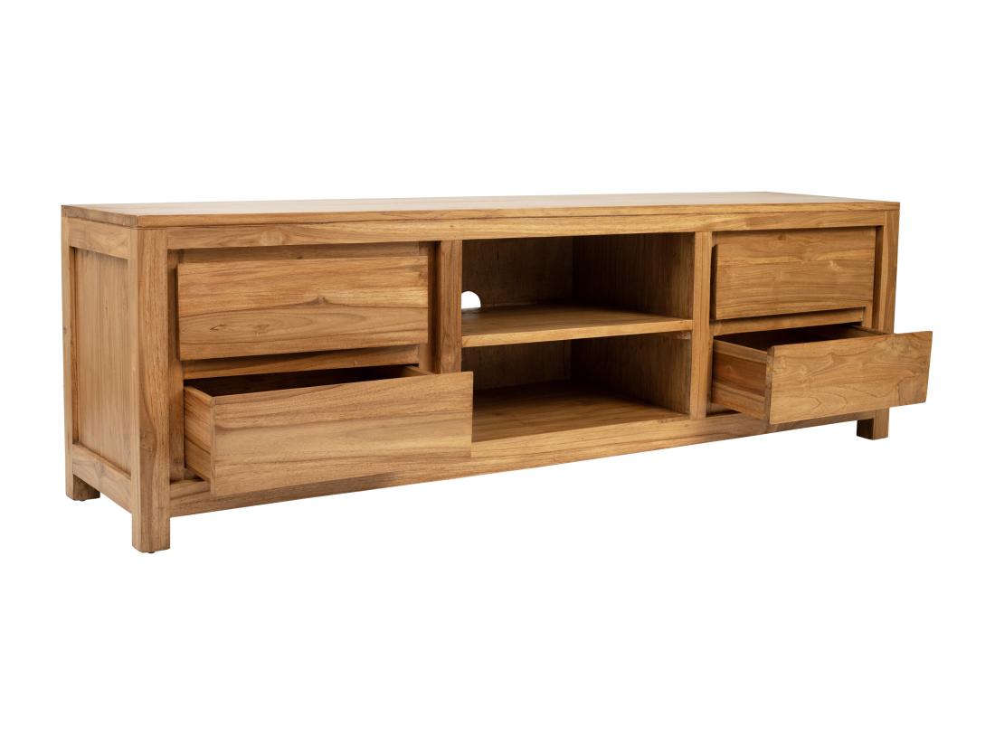 Vente Unique Meuble TV Avec 4 Tiroirs Et 2 Niches En Bois De Teck - Naturel - ALEMIA