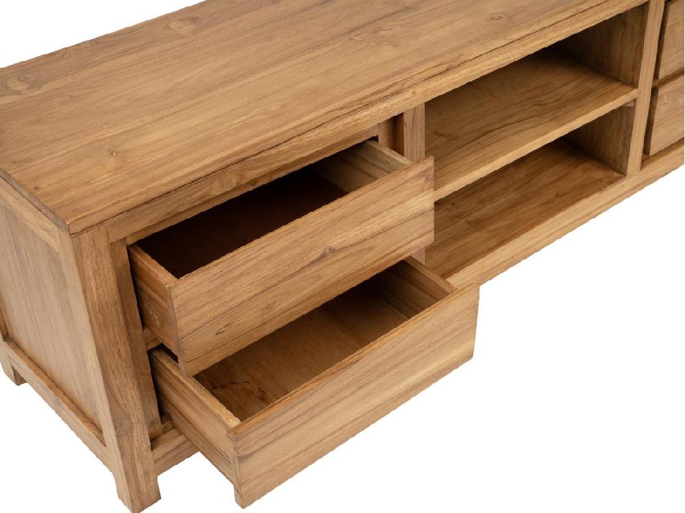 Vente Unique Meuble TV Avec 4 Tiroirs Et 2 Niches En Bois De Teck - Naturel - ALEMIA