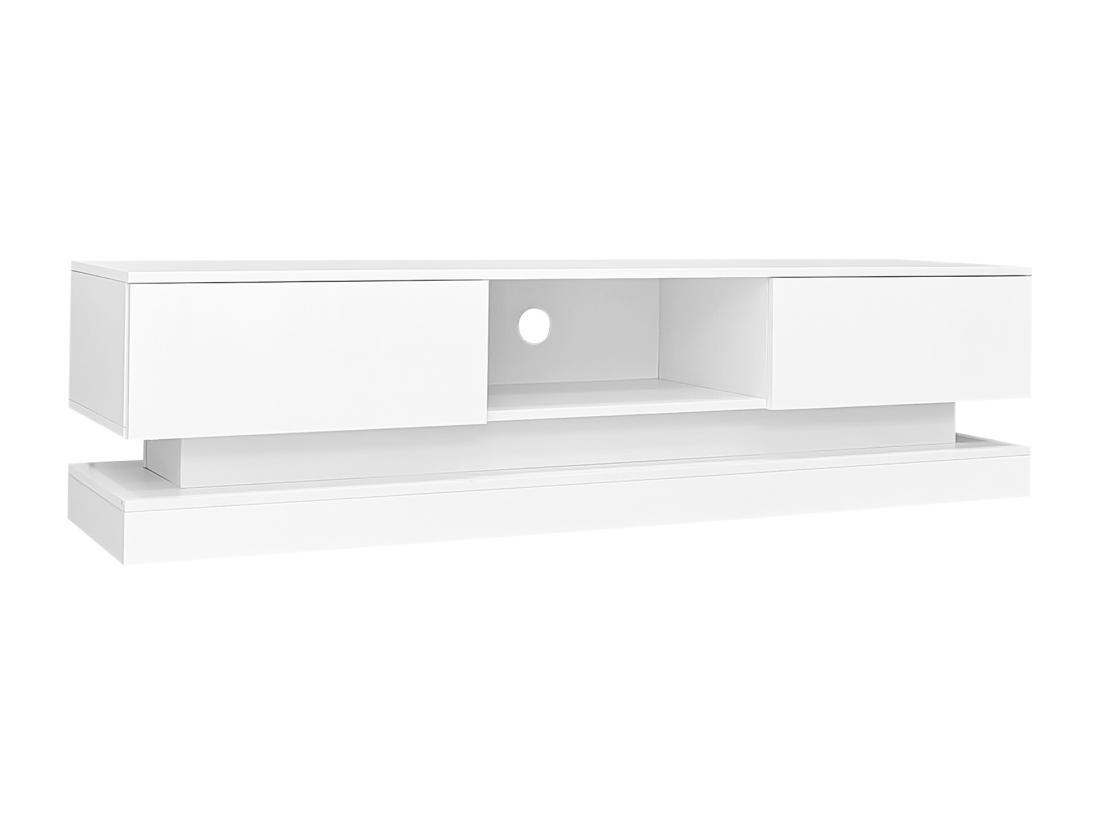 Vente Unique Meuble TV avec LED 160cm - 2 tiroirs et 1 Compartiment Ouvert - adapté Pour TV 60" - Blanc