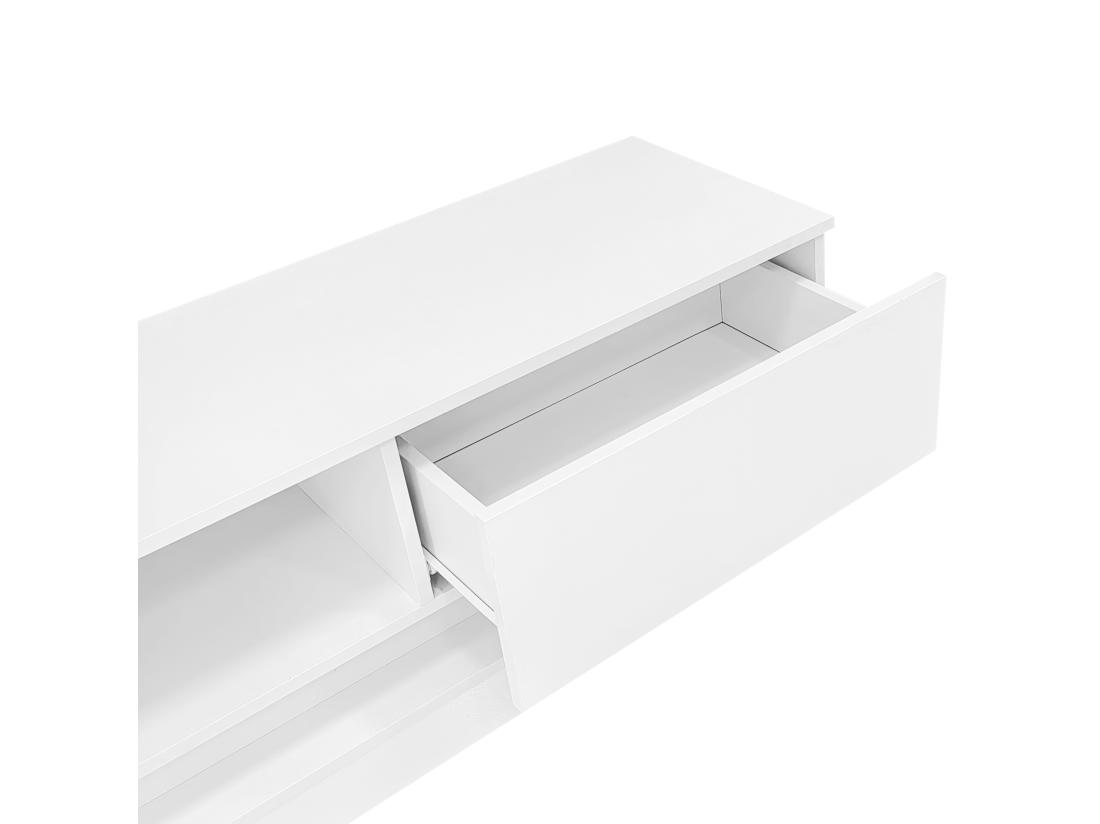 vente unique Meuble TV avec LED 160cm - 2 tiroirs et 1 compartiment ouvert - adapté pour TV 60" - Blanc