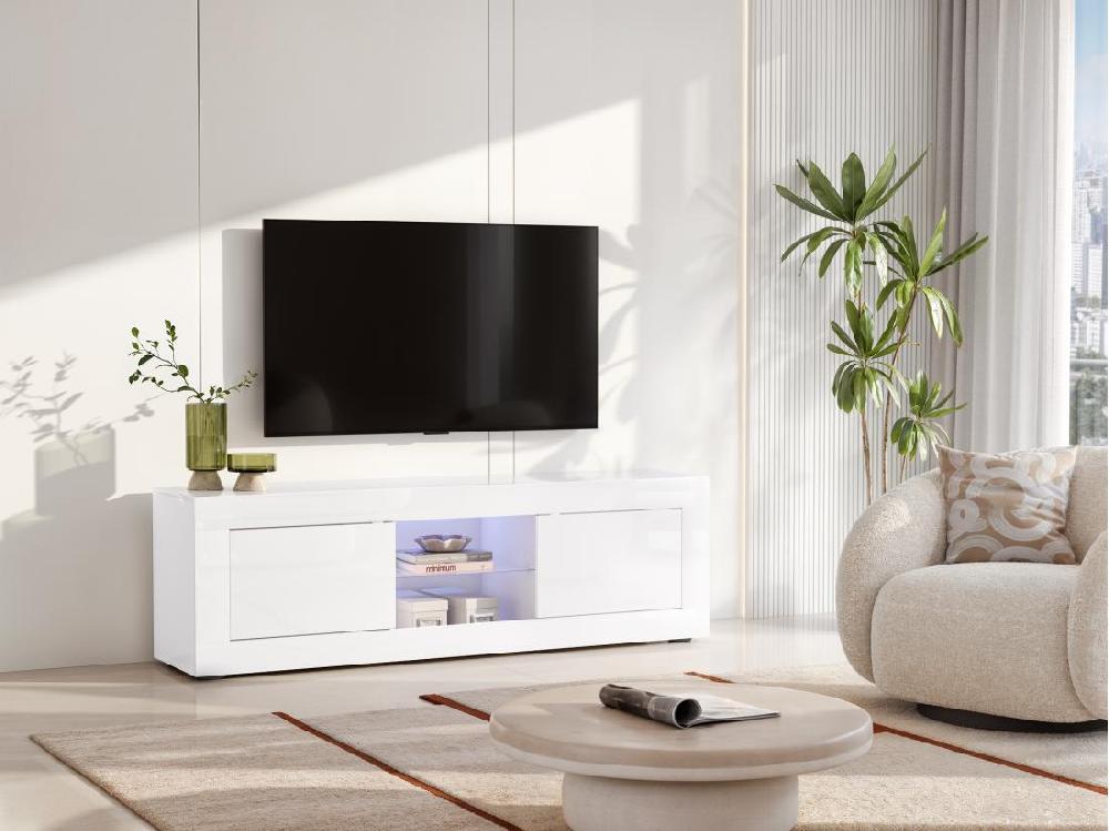 vente unique Meuble TV COMETE - LEDs - 2 portes - Blanc laqué