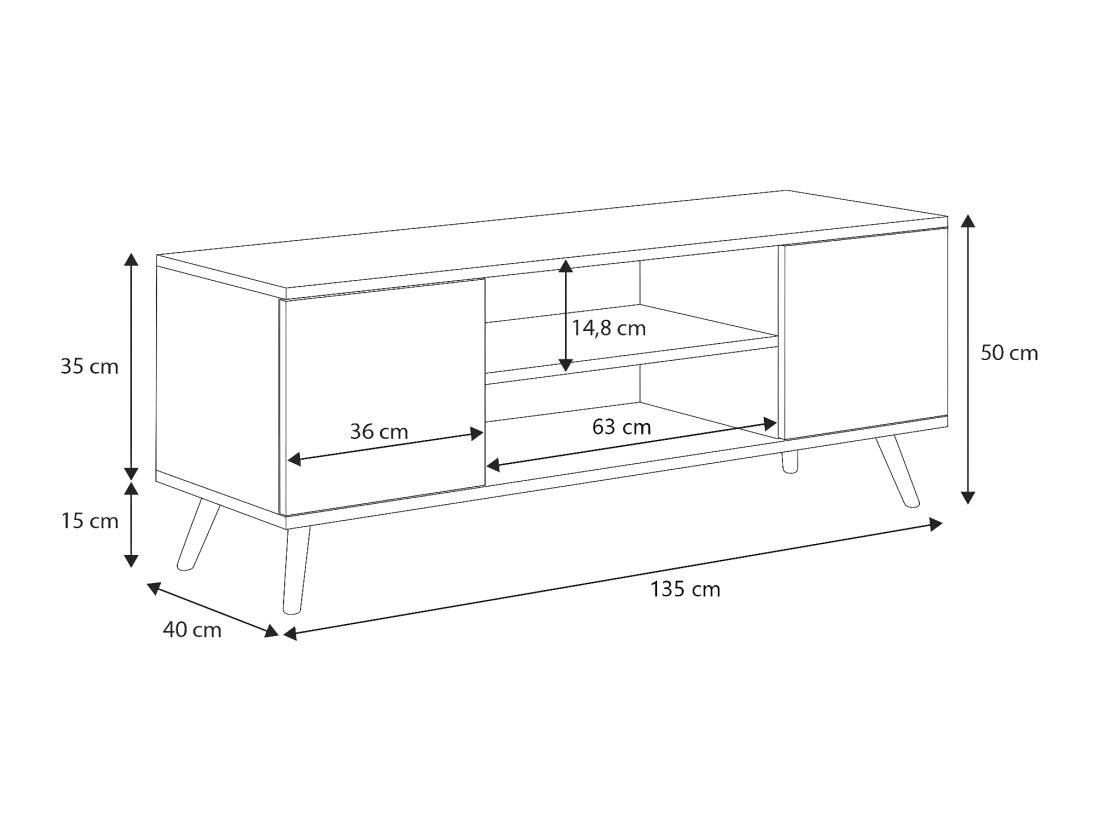 Vente Unique Meuble TV Focus Chêne Doré - Blanc Pieds Bois Style Scandinave