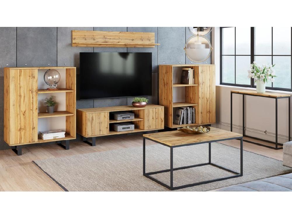 Vente Unique Meuble TV Focus Chêne Doré Pieds Métal Loft