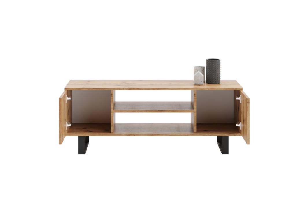 vente unique Meuble TV Focus chêne doré pieds métal loft