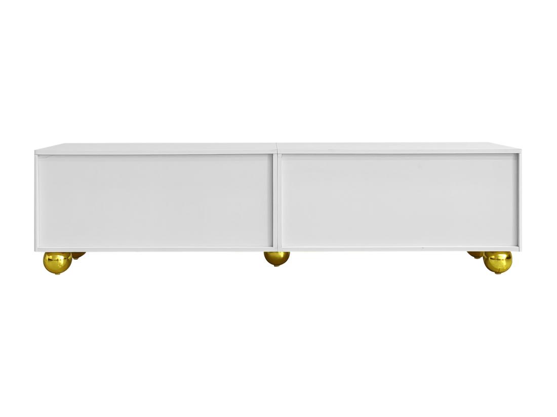Vente Unique Meuble TV Moderne - Avec étagères Réglables - En Panneaux De Particules - Blanc & Doré