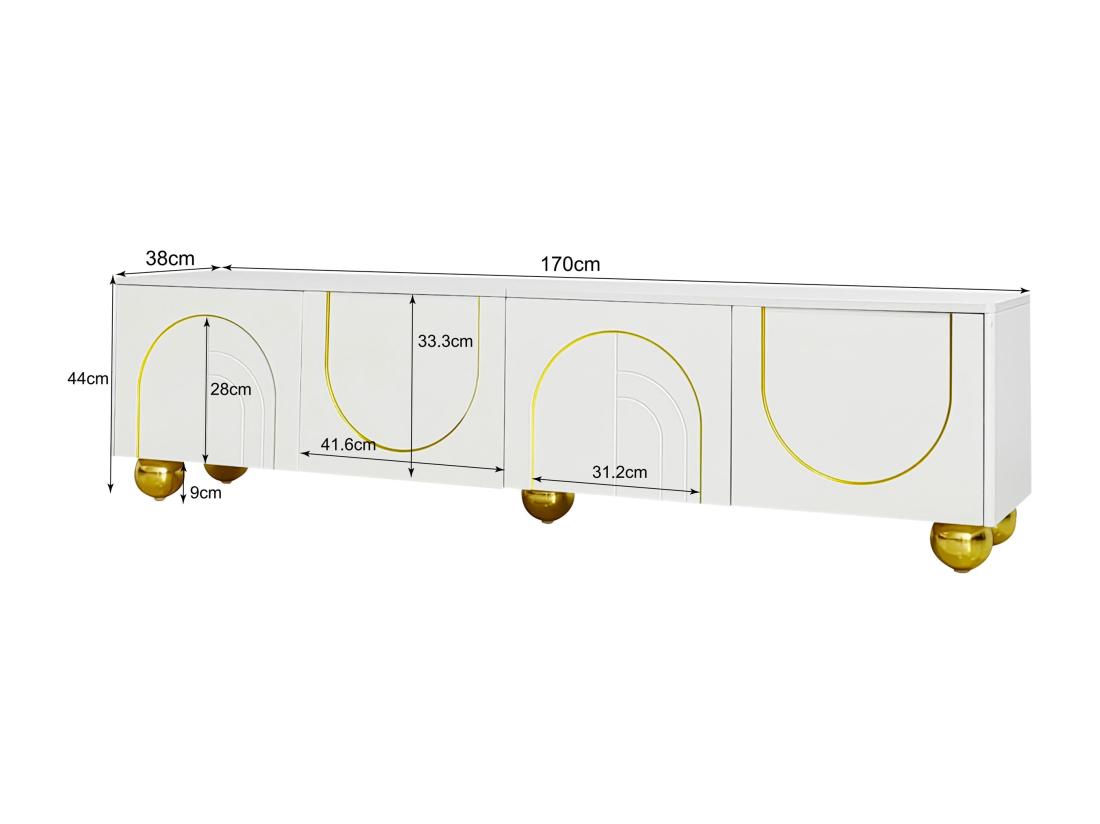 Vente Unique Meuble TV Moderne - Avec étagères Réglables - En Panneaux De Particules - Blanc & Doré