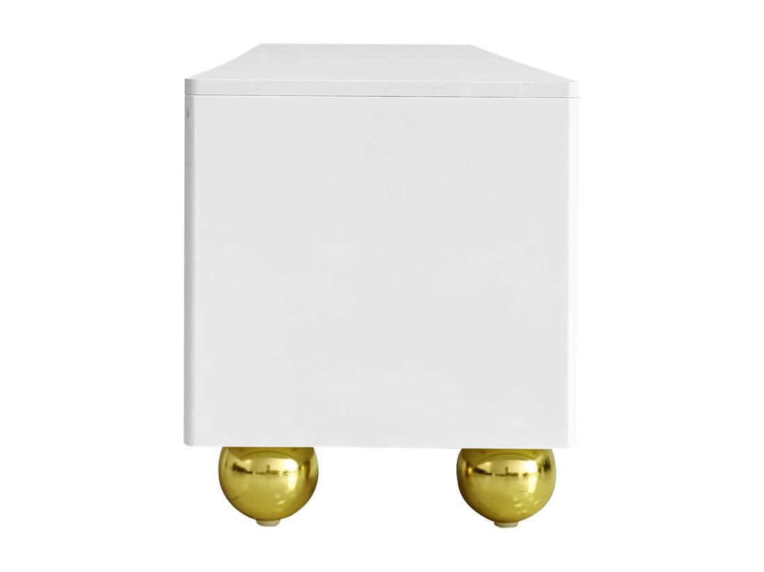 Vente Unique Meuble TV Moderne - Avec étagères Réglables - En Panneaux De Particules - Blanc & Doré