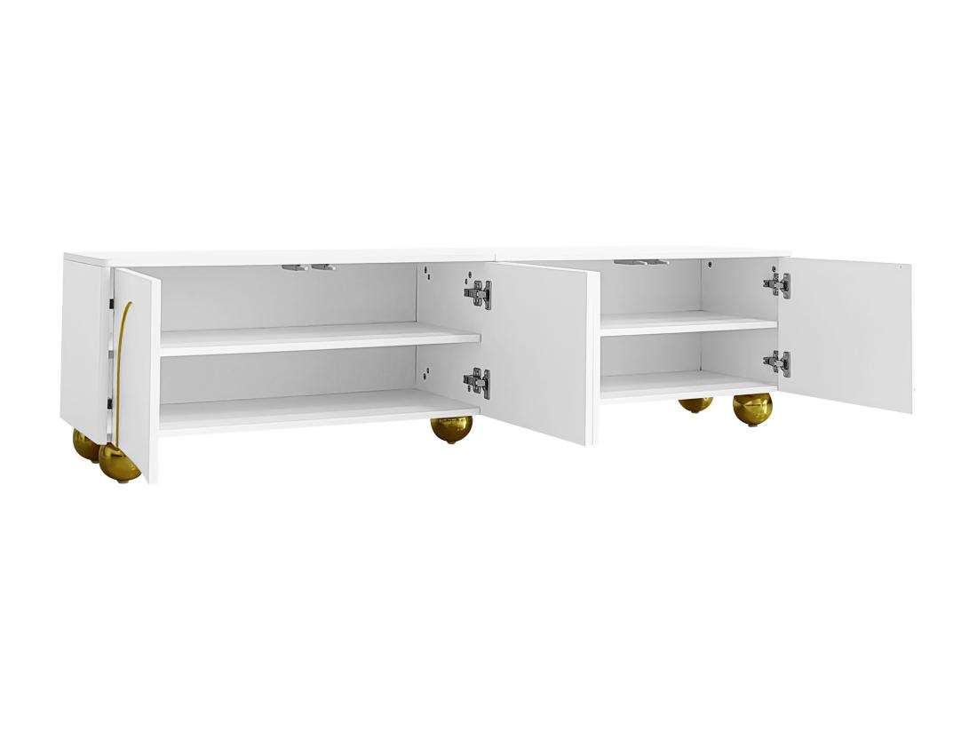 vente unique Meuble TV moderne - avec étagères réglables - en panneaux de particules - Blanc & Doré