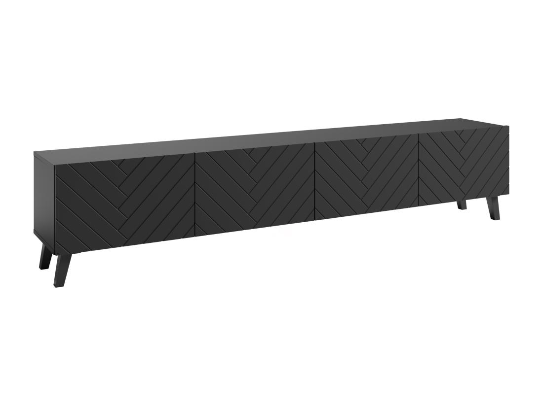 Vente Unique Meuble TV Sur Pied Chevrons Noirs MDF Fermeture Douce 190x39x32 Cm