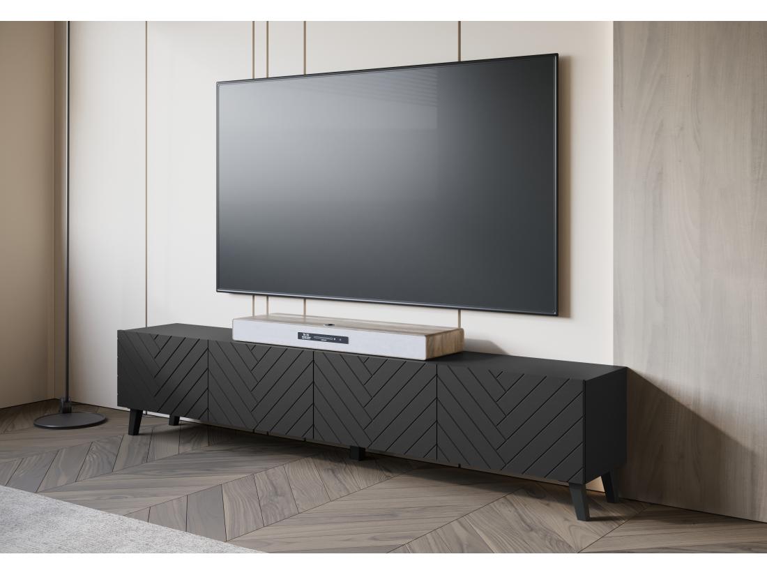 vente unique Meuble TV sur pied Chevrons noirs MDF fermeture douce 190x39x32 cm