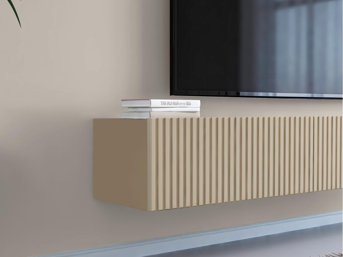 Vente Unique Meuble TV Suspendu Avec 3 Portes - Beige - DANTAY De Pascal Morabito