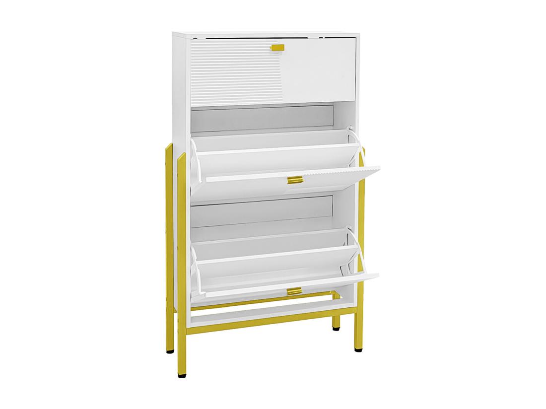 Vente Unique Meubles à Chaussures Avec Tiroirs Double étagère à Chaussures Avec Poignées Et Pieds Dorés Blanc