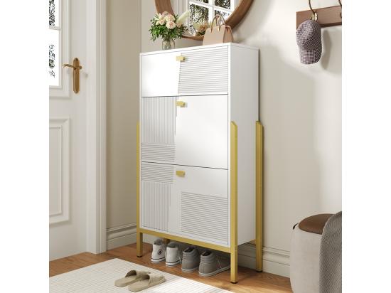 Vente Unique Meubles à Chaussures Avec Tiroirs Double étagère à Chaussures Avec Poignées Et Pieds Dorés Blanc