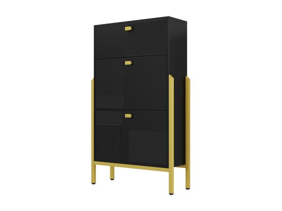 Vente Unique Meubles à Chaussures Avec Tiroirs Double étagère à Chaussures Avec Poignées Et Pieds Dorés Noir