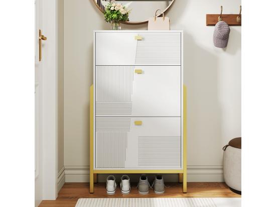 vente unique Meubles à chaussures avec tiroirs double étagère à chaussures avec poignées et pieds Dorés Blanc