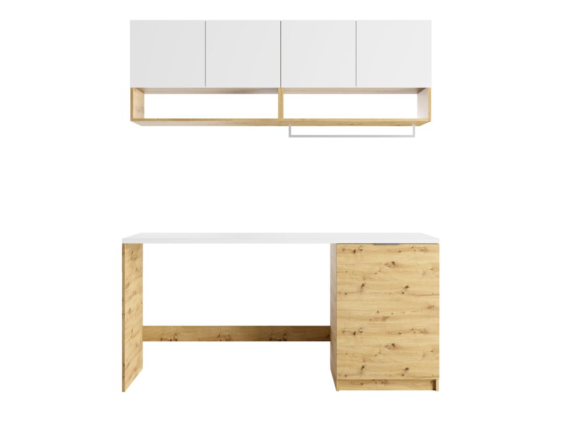 Vente Unique Meubles De Buanderie Pour Machine à Laver Avec Plan De Travail - L182 Cm - Blanc Et Naturel Clair - NATAJI