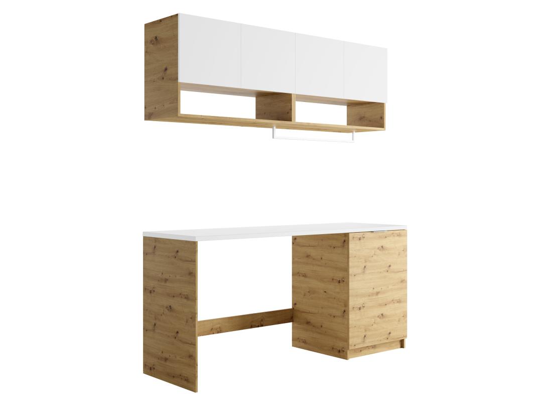 Vente Unique Meubles De Buanderie Pour Machine à Laver Avec Plan De Travail - L182 Cm - Blanc Et Naturel Clair - NATAJI