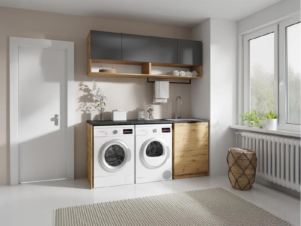 vente unique Meubles de buanderie pour machine à laver avec plan de travail - L182 cm - Anthracite et naturel clair - NATAJI